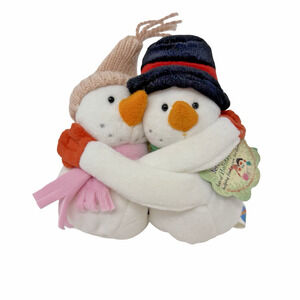 Vintage Plush Snowman Couple Ornament Jerri & Terri Holiday Decor Plushland